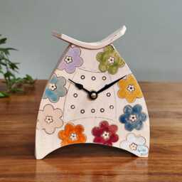 Handmade Ceramic Mantel Clock Vibrant Floral Design - thumbnail 1