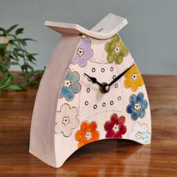 Handmade Ceramic Mantel Clock Vibrant Floral Design - thumbnail 2