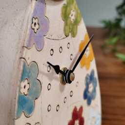 Handmade Ceramic Mantel Clock Vibrant Floral Design - thumbnail 3