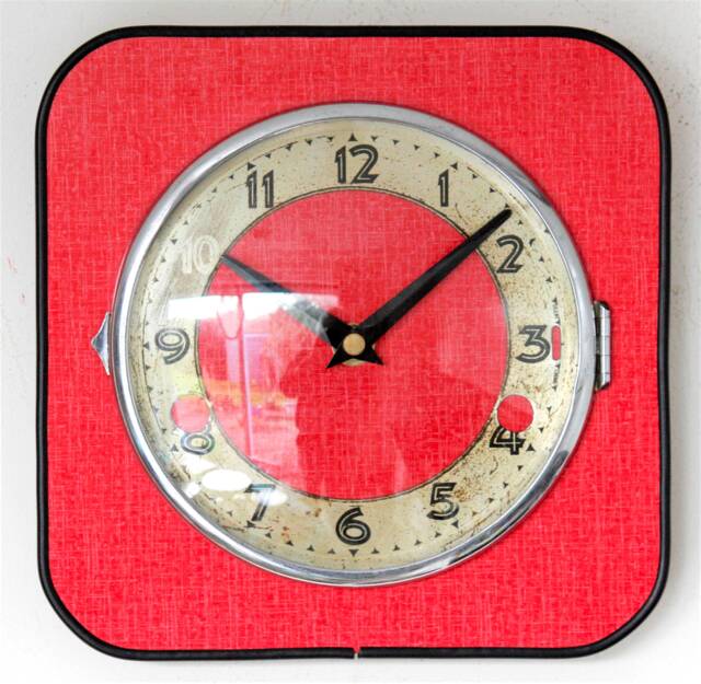 Retro Red Wall Clock - New 21cm Handmade Formica Mid Century Vintage French Gift Off The Clocks - image 1