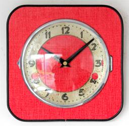 Retro Red Wall Clock - New 21cm Handmade Formica Mid Century Vintage French Gift Off The Clocks - thumbnail 1