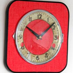 Retro Red Wall Clock - New 21cm Handmade Formica Mid Century Vintage French Gift Off The Clocks - thumbnail 2