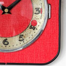 Retro Red Wall Clock - New 21cm Handmade Formica Mid Century Vintage French Gift Off The Clocks - thumbnail 3