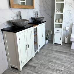 White Painted Double Vanity Unit - Black Quartz Top, Stone Basins - thumbnail 3