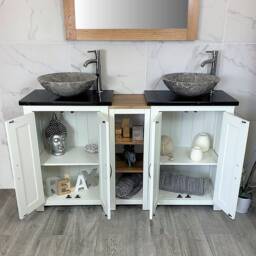 White Painted Double Vanity Unit - Black Quartz Top, Stone Basins - thumbnail 2