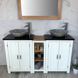 White Painted Double Vanity Unit - Black Quartz Top, Stone Basins