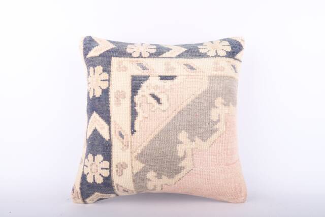 Handmade Turkish Kilim Pillow Embroidered Wool Cushion Cover - 18''x18'' - image 1