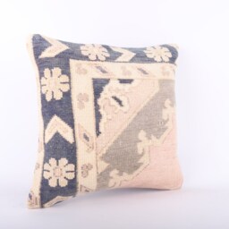 Handmade Turkish Kilim Pillow Embroidered Wool Cushion Cover - 18''x18'' - thumbnail 2