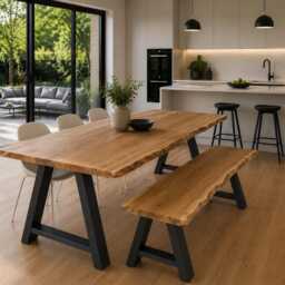 Fixed Length Solid Oak Industrial Steel A Frame Rustic Dining Table - thumbnail 2
