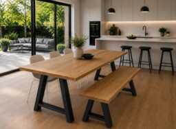 Fixed Length Solid Oak Industrial Steel A Frame Rustic Dining Table