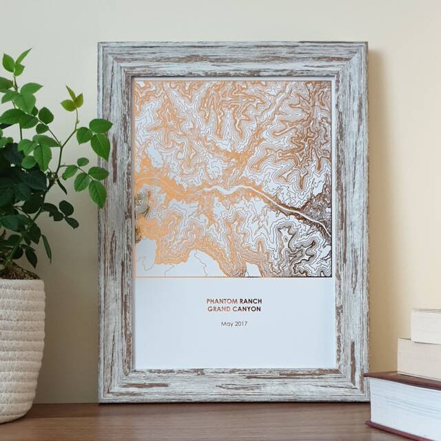 A4 Custom Metallic Foil Topographic Map Print, Any Hike Trekking Climb Ski Location Personalised Copper Silver Gold Or Rose - image 1
