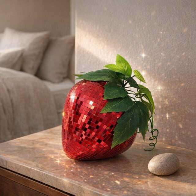 Mirror Mosaic Strawberry Planter - Disco Glam Decor Statement Gift For Her Birthday & Housewarming - image 1