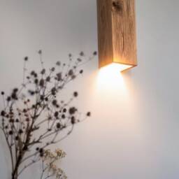 Rustic Oak Wood Wall Lamp, Mid-Century Modern Sconce - thumbnail 3