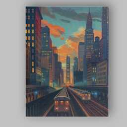 Contemporary New York Skyline Subway Sunset Cityscape Canvas Wall Art Print Decor Picture Ready To Hang - thumbnail 1