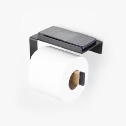 Mid Century Modern Tissue Holder/Metal Toilet Paper With A Shelf in Minimalist Style Black Roll Wth Cellphone Shelf - thumbnail 4
