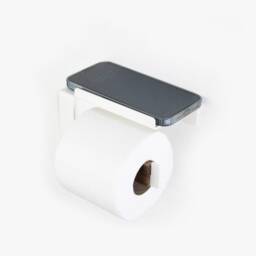 Mid Century Modern Tissue Holder/Metal Toilet Paper With A Shelf in Minimalist Style Black Roll Wth Cellphone Shelf - thumbnail 3