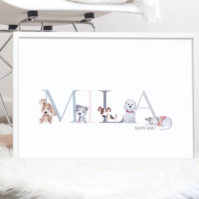 Personalised Child's Bedroom Print, Dog Name Nursery Decor, Girl's Picture, Keepsake Gift Idea - image 1