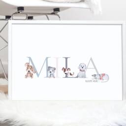 Personalised Child's Bedroom Print, Dog Name Nursery Decor, Girl's Picture, Keepsake Gift Idea - thumbnail 1