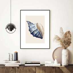 Calming Sea Shell Illustration Print Beige Blue Bathroom Wall Art Decor Theme Neutral Toilet Poster - thumbnail 4