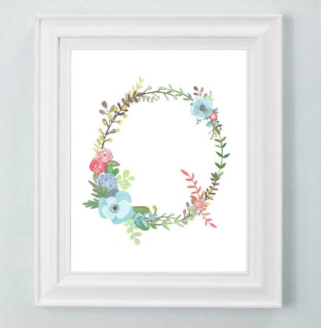 Floral Letter Art Print Hand-Painted Initial, Nursery Decor - image 1