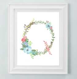 Floral Letter Art Print Hand-Painted Initial, Nursery Decor - thumbnail 1
