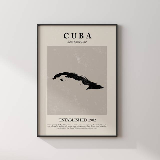 Cuba Map Vintage Abstract Wall Art Print Picasso + Matisse Inspired Travel Poster - image 1