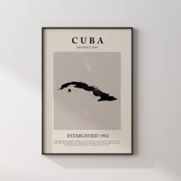 Cuba Map Vintage Abstract Wall Art Print Picasso + Matisse Inspired Travel Poster - thumbnail 1