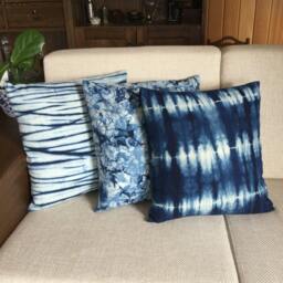Shibori Indigo Pillow Cover, Tie Dye Pillowcase , Hand Dyed , Dorm Warming /Wedding Gift , Cotton/Linen.45x45cm(18x18In - thumbnail 2