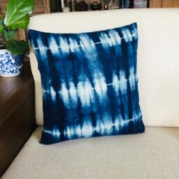 Shibori Indigo Pillow Cover, Tie Dye Pillowcase , Hand Dyed , Dorm Warming /Wedding Gift , Cotton/Linen.45x45cm(18x18In - thumbnail 1