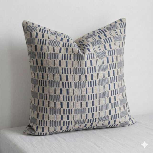 Thai Woven Pillow Cover, Brown & Blue Nordic Style - image 1
