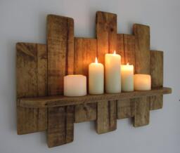 81cm Reclaimed Pallet Wood Floating Shelf/Led Candle Holder Shabby Chic Shelving Kitchen 7 Colour Options - thumbnail 1