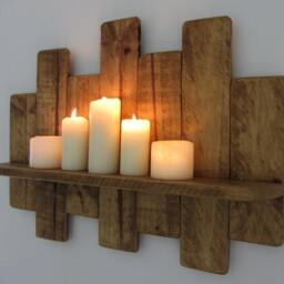 81cm Reclaimed Pallet Wood Floating Shelf/Led Candle Holder Shabby Chic Shelving Kitchen 7 Colour Options - thumbnail 3