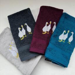 Embroidered Towel With Geese - Guest Towel, Hand Or Bath - 100% Cotton Bathroom, Kitchen, Sauna Gift Idea & Decoration - thumbnail 1