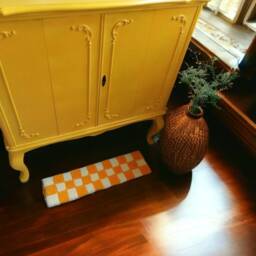 Small Yellow Checkered Rug. Rug For Narrow Hallways. Tufted Rug, Small Wool Mini Shower Kitchen Decorative - thumbnail 2