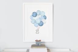Blue Balloon Bunch, Unframed Print, Polar Bear Illustration, Boy's Nursery Art, Baby Boy, Archival UK Art - thumbnail 1