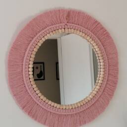 Nursery Wall Decor, Blush Mirror , Boho Hanging Macrame Woven Round Mirror, Express Shipping - thumbnail 3