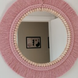 Nursery Wall Decor, Blush Mirror , Boho Hanging Macrame Woven Round Mirror, Express Shipping - thumbnail 4