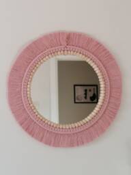 Nursery Wall Decor, Blush Mirror , Boho Hanging Macrame Woven Round Mirror, Express Shipping - thumbnail 1