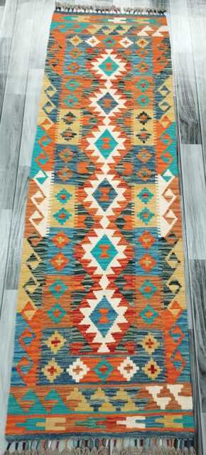 Classic Runner Rug, Handmade Artisan Afghan Turkish Scandinavian Navajo Bohemian Wool Flatweave Multicolour Kilim Rug 193x62 cm - image 1