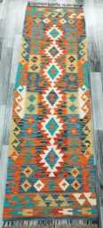 Classic Runner Rug, Handmade Artisan Afghan Turkish Scandinavian Navajo Bohemian Wool Flatweave Multicolour Kilim Rug 193x62 cm - thumbnail 1