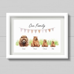 Brown Bear Family Gift For Dad. Watercolour Style Personalised Print With Names, Wall Art Picture Bears - thumbnail 3