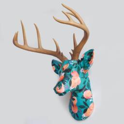 Faux Taxidermy Deer Head Fabric Wall Mount - Decor Teal Clementines Fad5600 - thumbnail 2