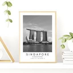 Singapore Skyline Print Black & White Travel Art - thumbnail 3