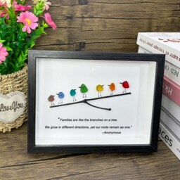 Personalized Sea Glass Bird Family On Branch - Framed Handmade Art - thumbnail 2