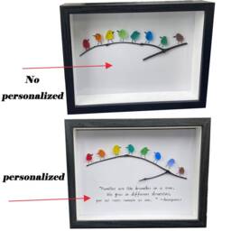 Personalized Sea Glass Bird Family On Branch - Framed Handmade Art - thumbnail 3