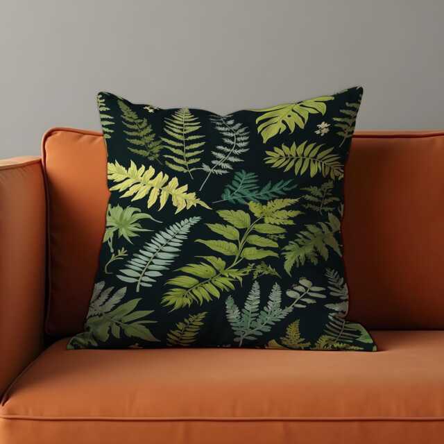 Tropical Fern Cushion Cover, Dark Jungle Leaf Throw Pillow Green & Yellow Tones Botanical Nature Decor, Custom Size Cover - image 1