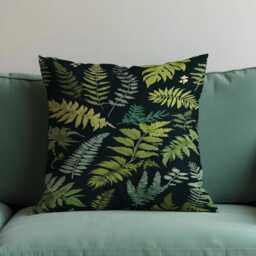 Tropical Fern Cushion Cover, Dark Jungle Leaf Throw Pillow Green & Yellow Tones Botanical Nature Decor, Custom Size Cover - thumbnail 3