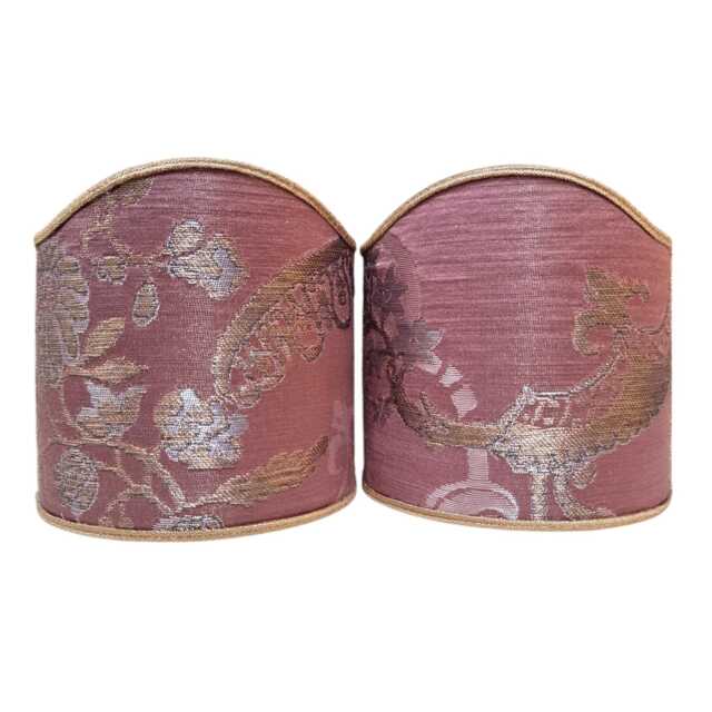 Pair Of Clip-On Shield Shades Mauve & Gold Silk Brocade Rubelli Fabric Madama Butterfly Pattern Mini Lampshade - Handmade in Italy - image 1