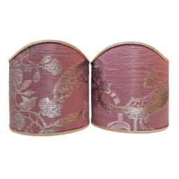 Pair Of Clip-On Shield Shades Mauve & Gold Silk Brocade Rubelli Fabric Madama Butterfly Pattern Mini Lampshade - Handmade in Italy