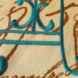 Handmade Embroidered Twill Pillow Cover - French Script, Turqouise Embroidery Birdcage - thumbnail 3